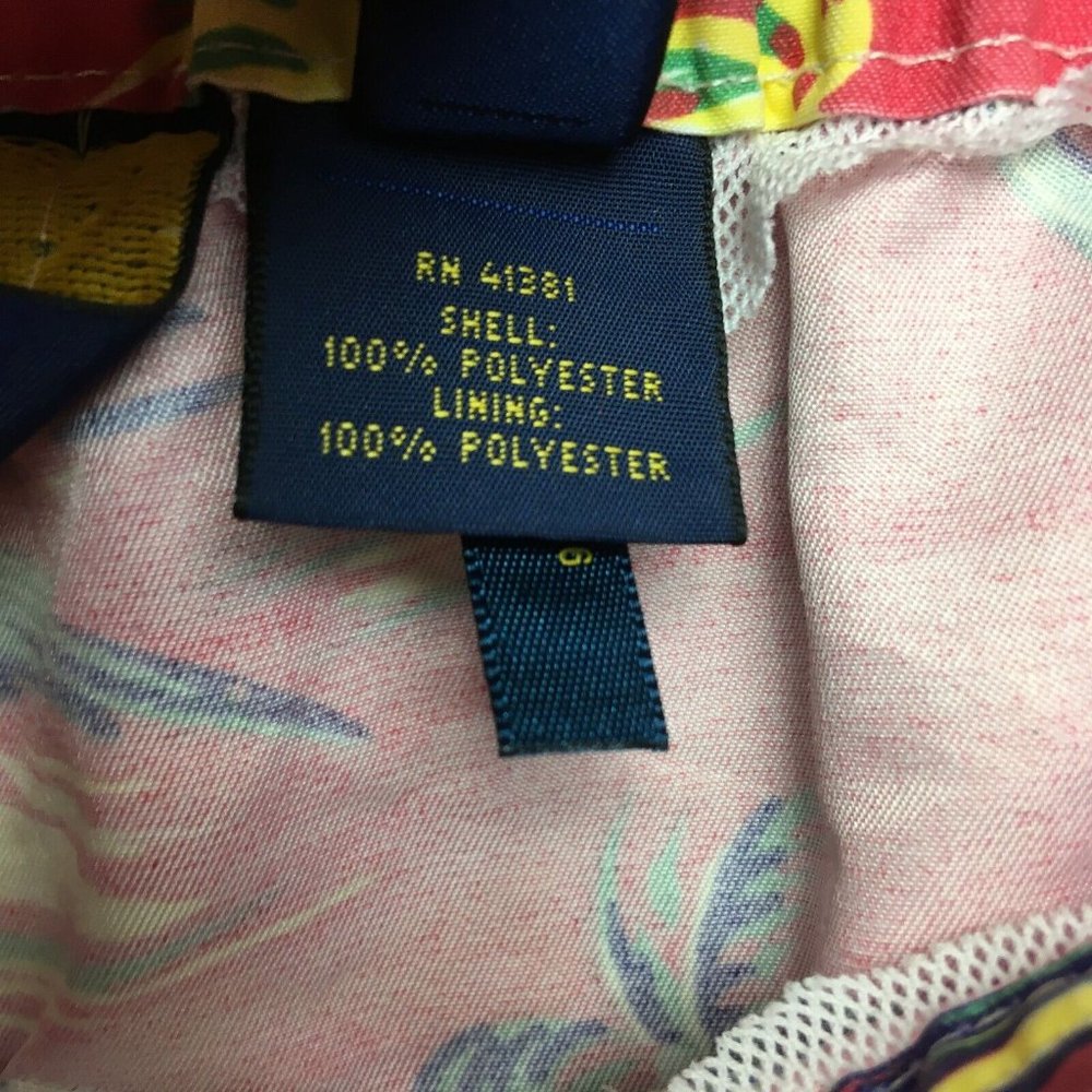 Polo‎ Mens Swim Trunks Shorts size L Pink Beach Print Palms Pockets Cut Liner - Picture 12 of 12